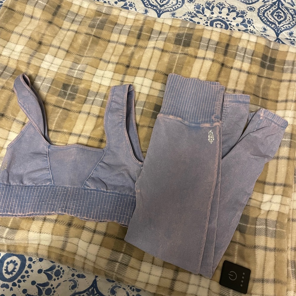 FREE PEOPLE Acid Wash Ribbed Sports Bra and Leggings Set